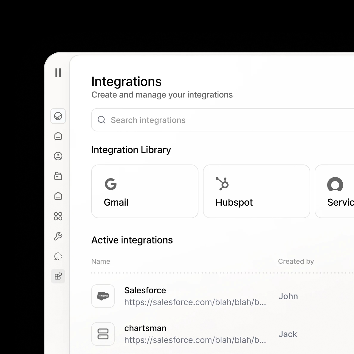 Integration dashboard