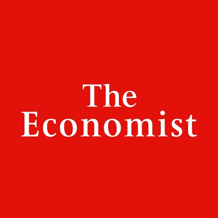 The Economist logo with white text on a red background.