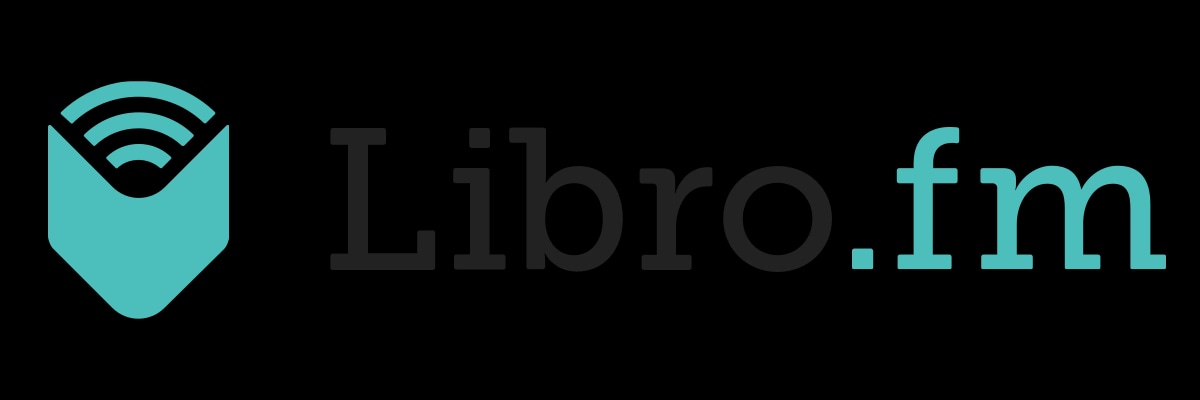 Libro.fm logo with a stylized book and Wi-Fi signal icon.